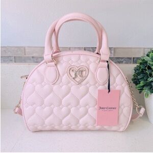 NEW Juicy Couture Light Baby Pink Flawless Dome Satchel‎ Bowler Bag with Hearts